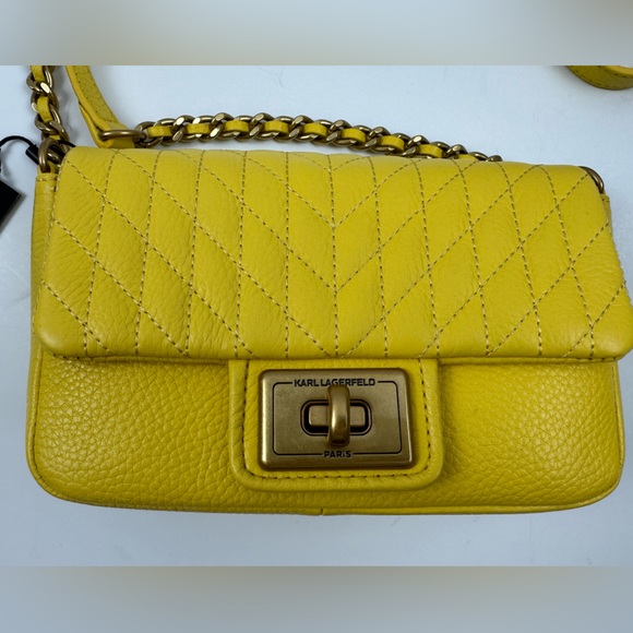 NWT KARL LAGERFELD AGYNESS SHOULDER BAG CROSSBODY PURSE YELLOW LEATHER $228 - Picture 2 of 8
